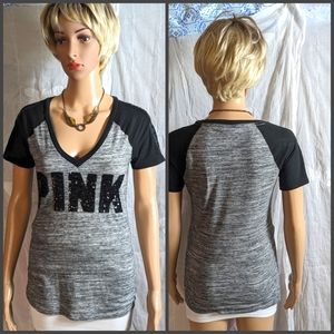 Victoria's Secret vneck sequin Pink tee sz S